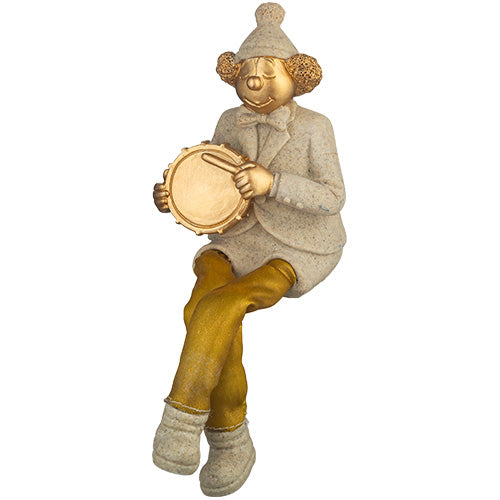 Polymer Clown Figurine with Cloth Legs 25 cm- Drum Player - Silver