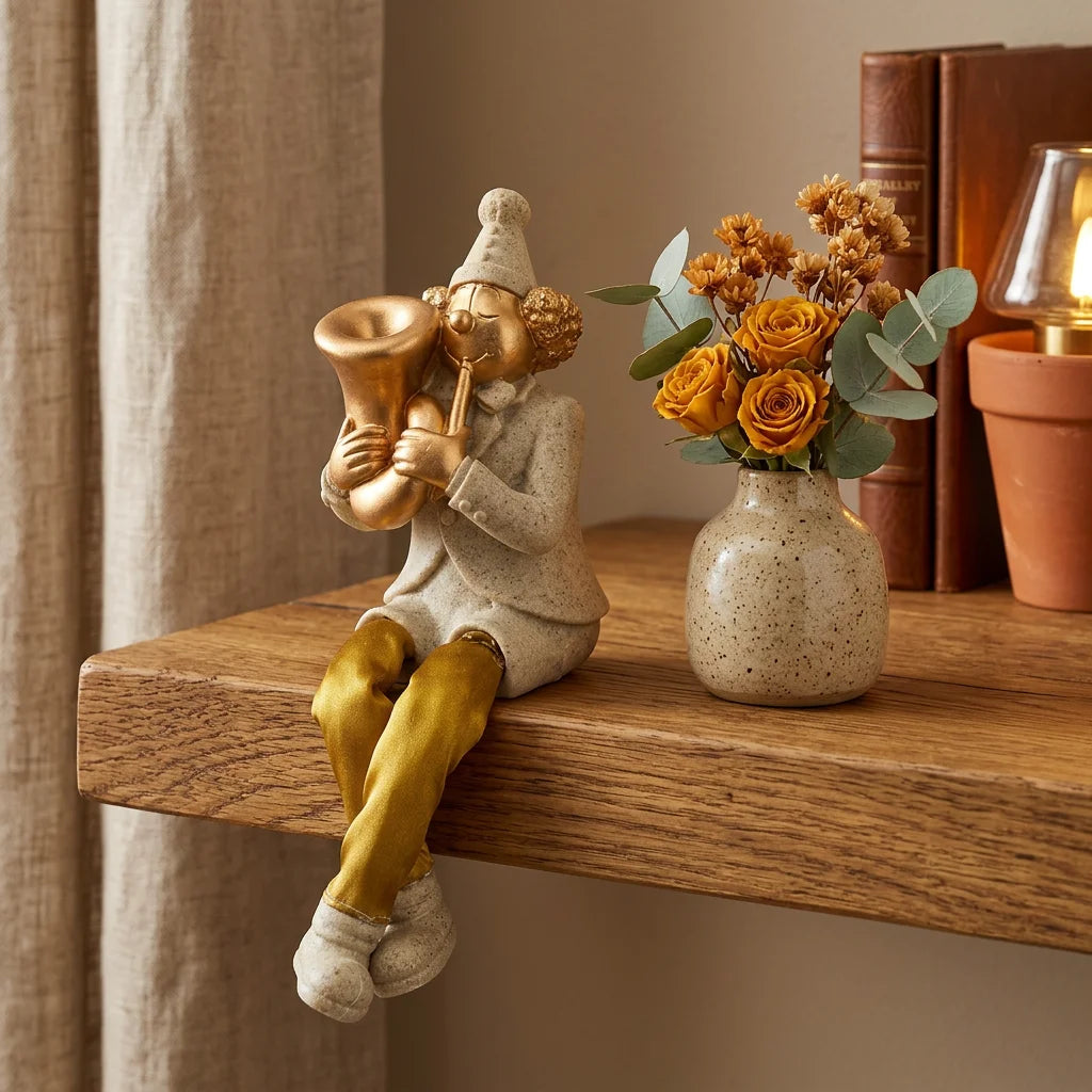 Polymer Clown Figurine with Cloth Legs 25 cm- Trombone Player