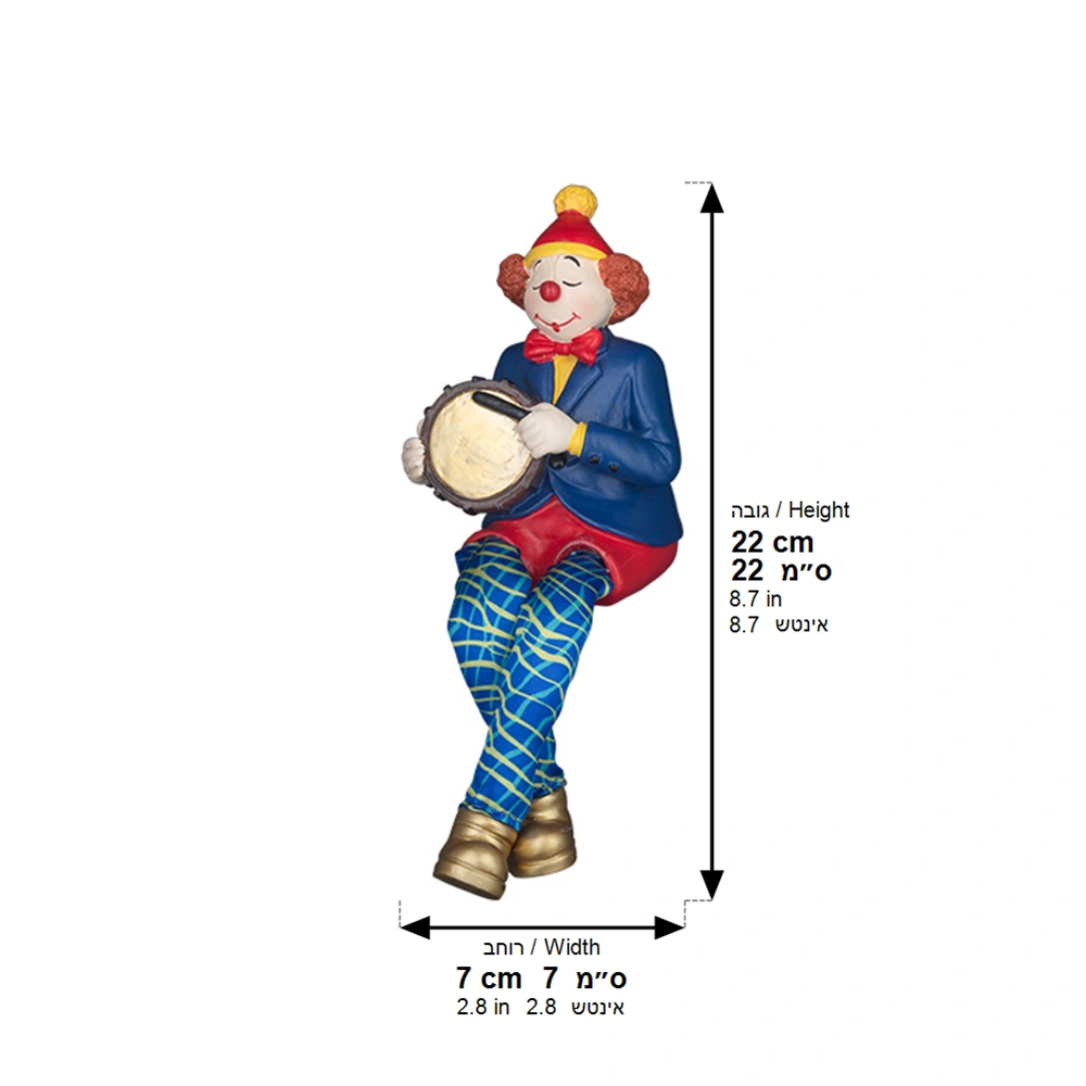 Polymer Clown Figurine with Cloth Legs 25 cm- Drum Player - Silver