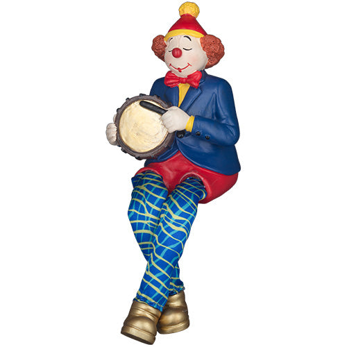 Polymer Clown Figurine with Cloth Legs 25 cm- Drum Player - Silver
