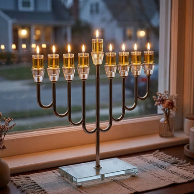 Metal Menorah 36 cm- Nickel Finish - Gold