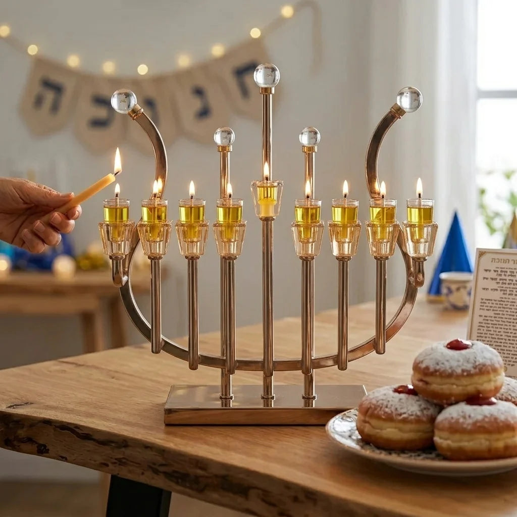 Metal "Harp" Menorah 36 cm - Rose Gold
