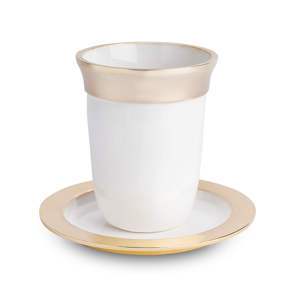 Aluminum Kiddush Cup 9 cm with Saucer - White