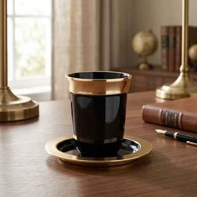 Aluminum Kiddush Cup 9 cm with Saucer - Black