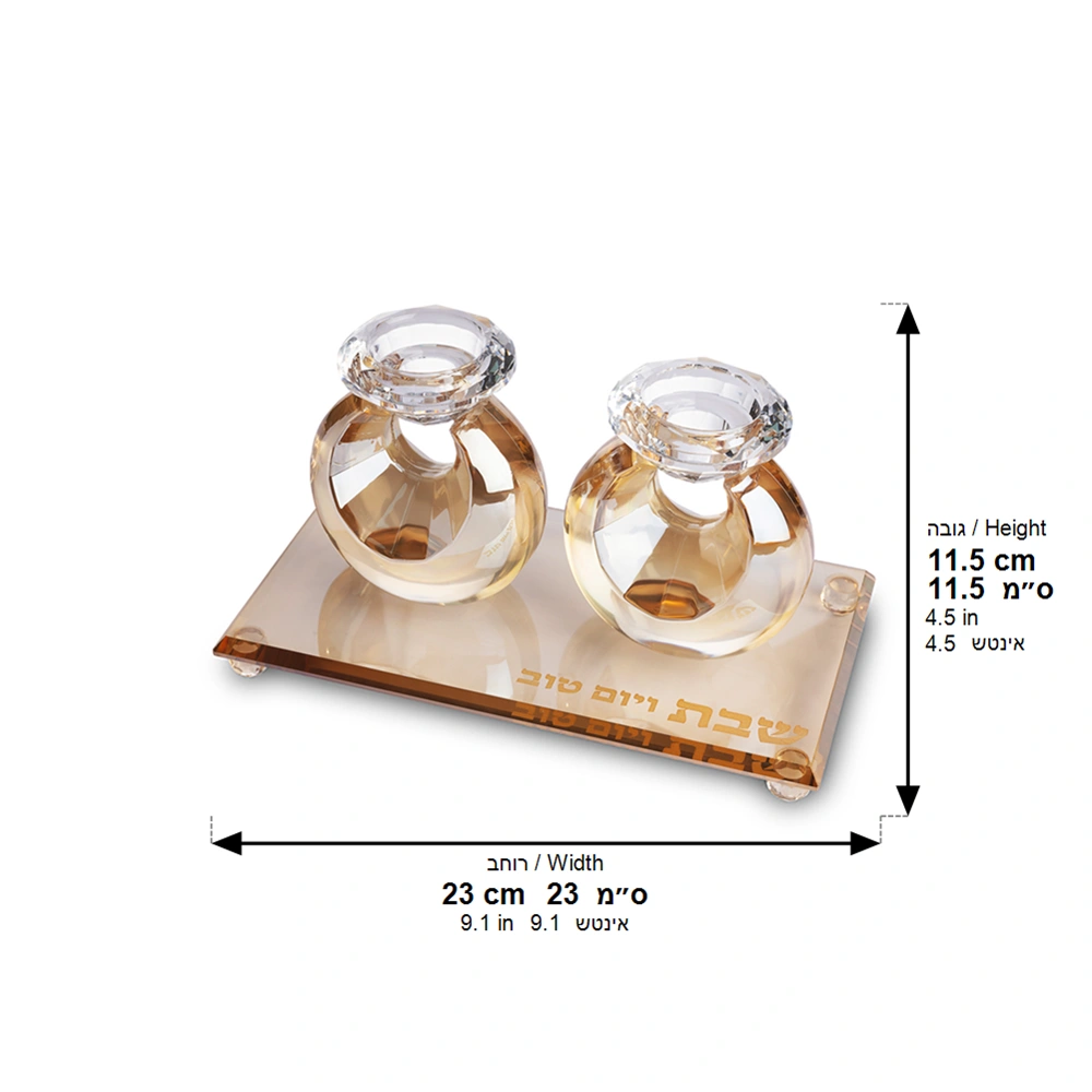 Set of Crystal Elegant Candlesticks and Tray - Gold