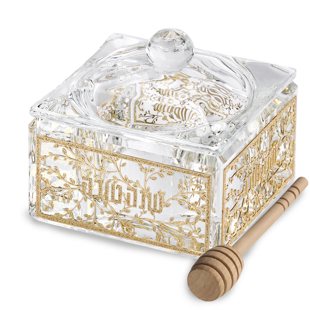 Elegant Crystal Honey Dish with Metal Plate 6 cm