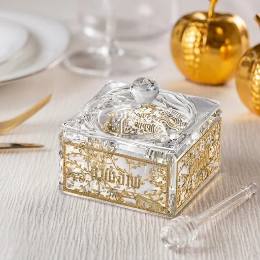 Elegant Crystal Honey Dish with Metal Plate 6 cm