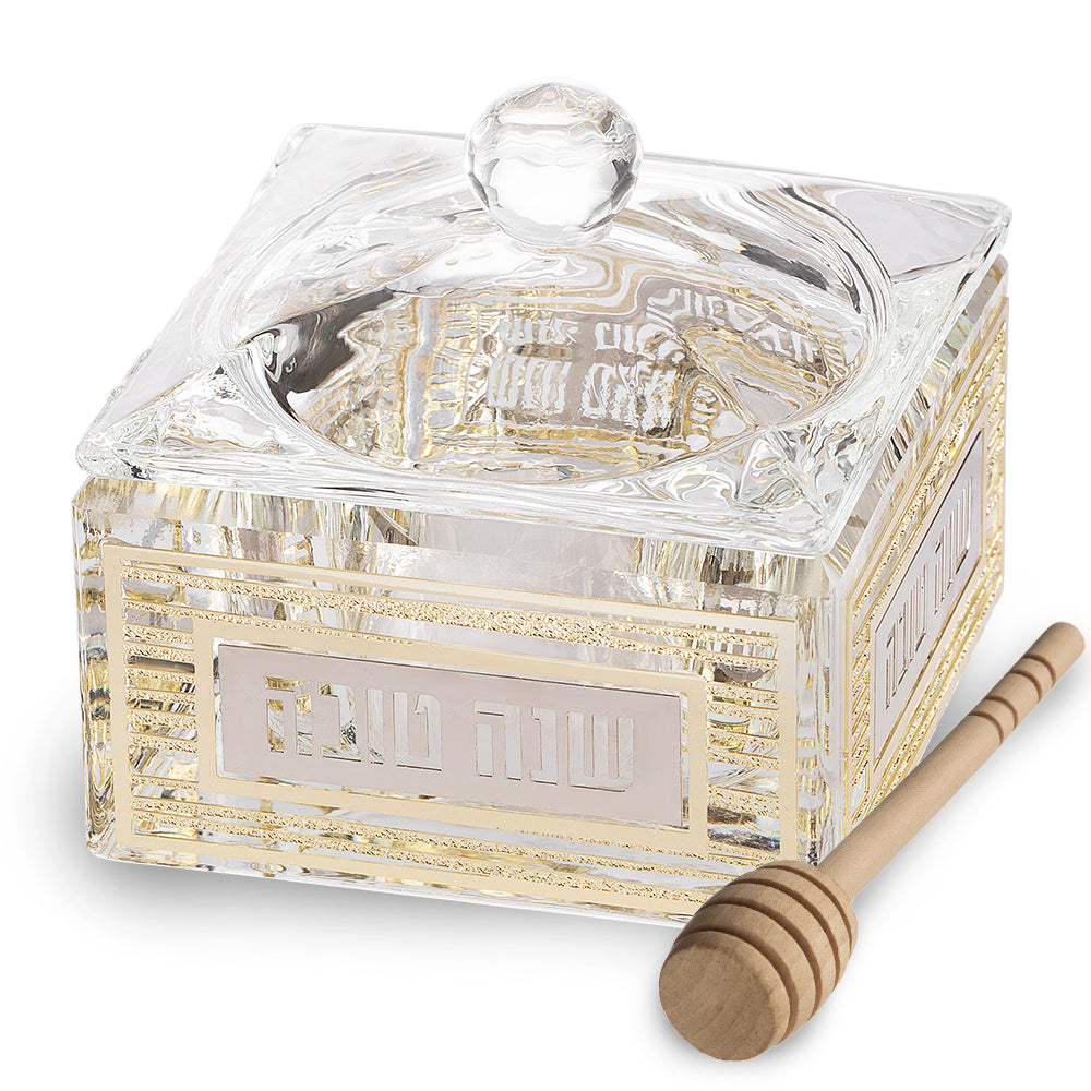 Elegant Crystal Honey Dish with Metal Plate 6 cm