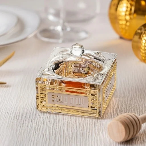 Elegant Crystal Honey Dish with Metal Plate 6 cm