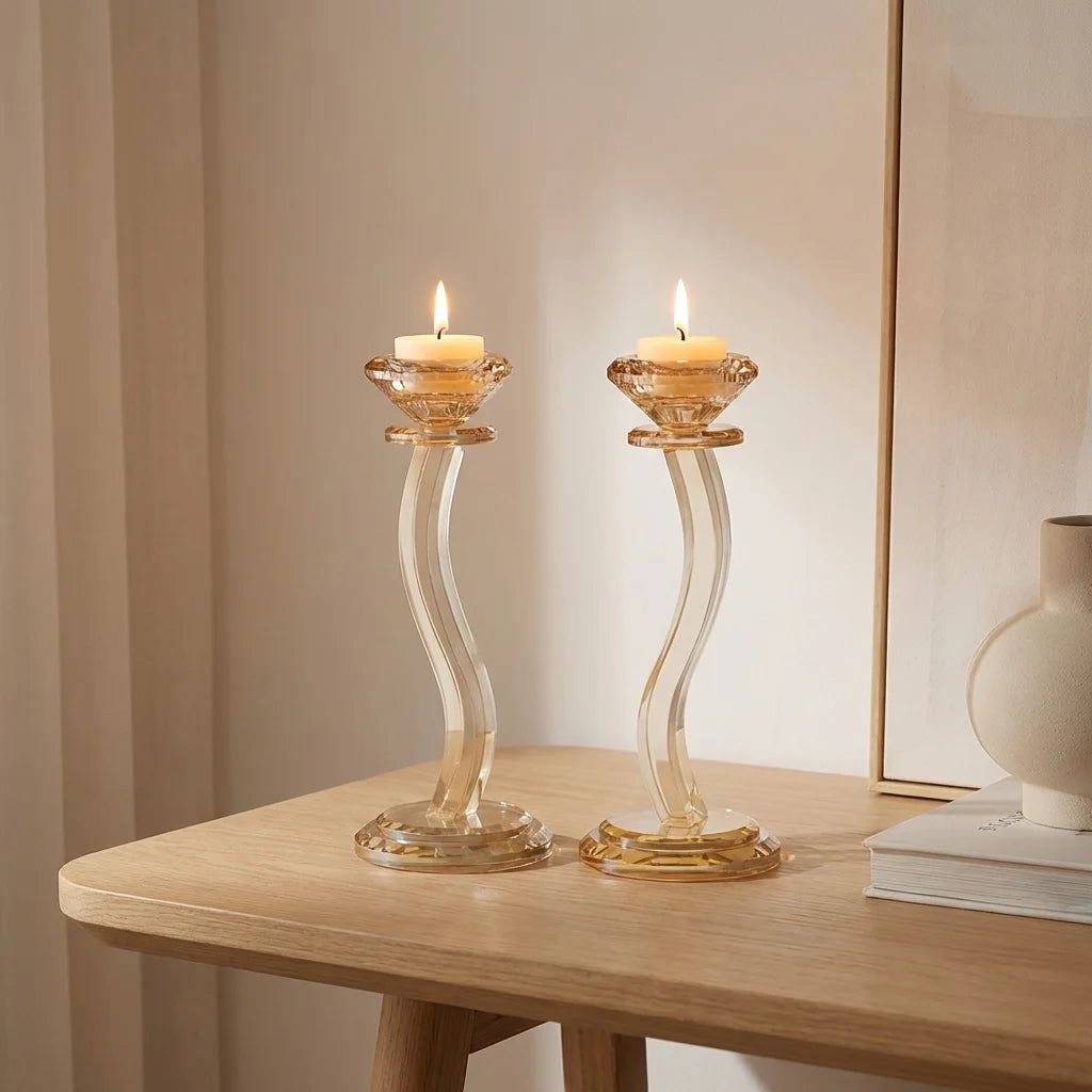 Pair of Crystal Elegant Candlesticks 22 cm