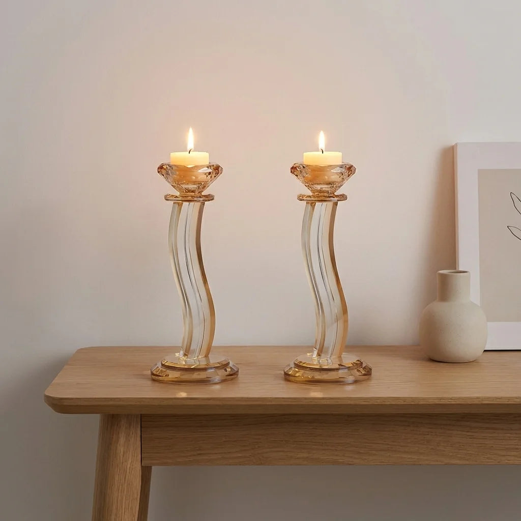 Pair of Crystal Elegant Candlesticks 22 cm