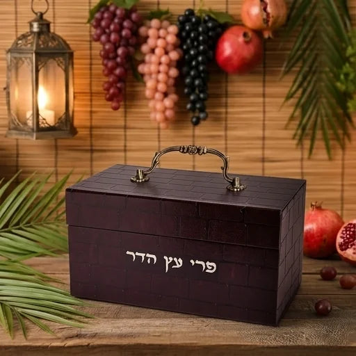 Faux Leather Etrog Box Metal Handle 11x20x12 cm