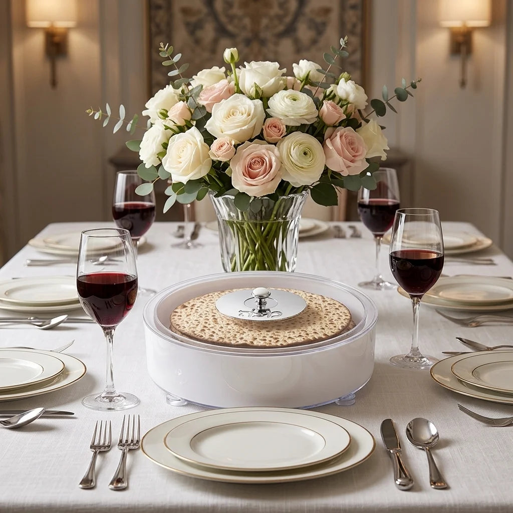 Round Lucite Matzah Box with Glitter 40 cm