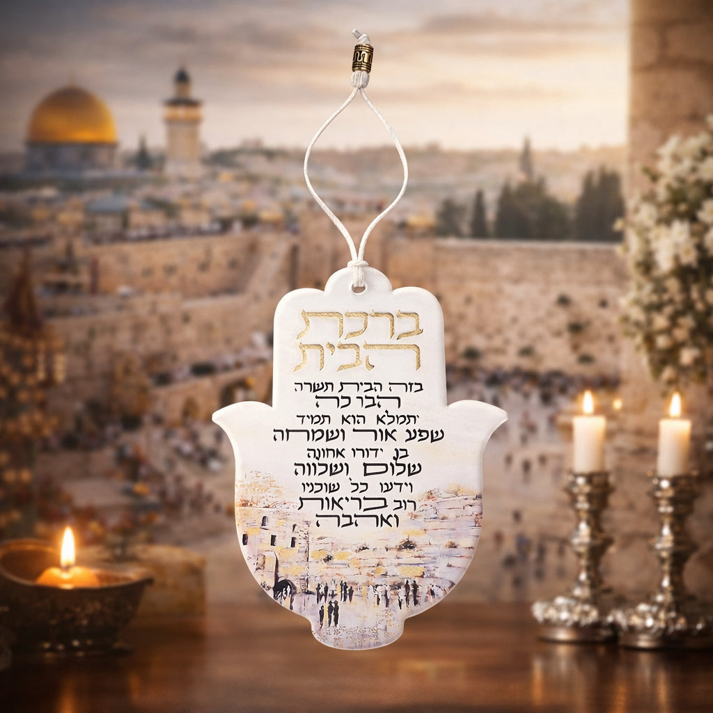 Hamsa with Acrilic- Hebrew Home Blessing 18.5 cm