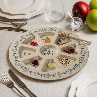Elegant Melamin Rosh Hashana Plate 35 cm - Blue
