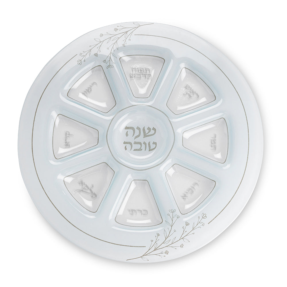 Elegant Glass Rosh Hashana Plate 35 cm