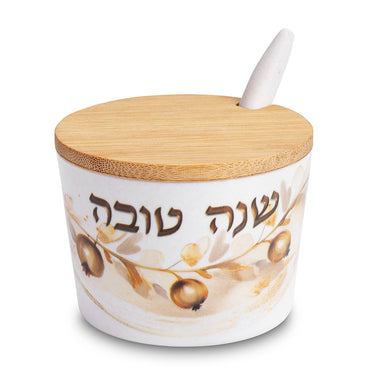 Bamboo Honey Dish "Shana Tovah"- 6.5 cm