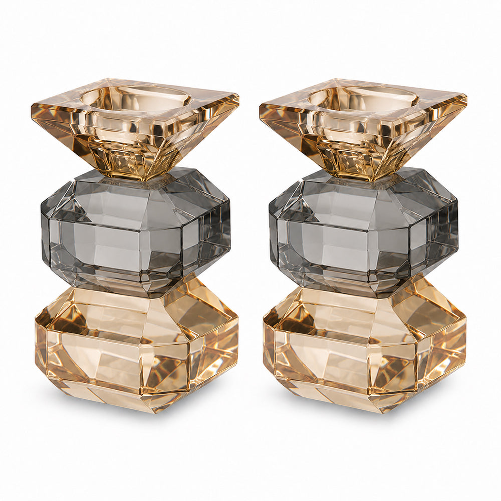Pair of Crystal Elegant Candlesticks 12 cm - Gold, Black