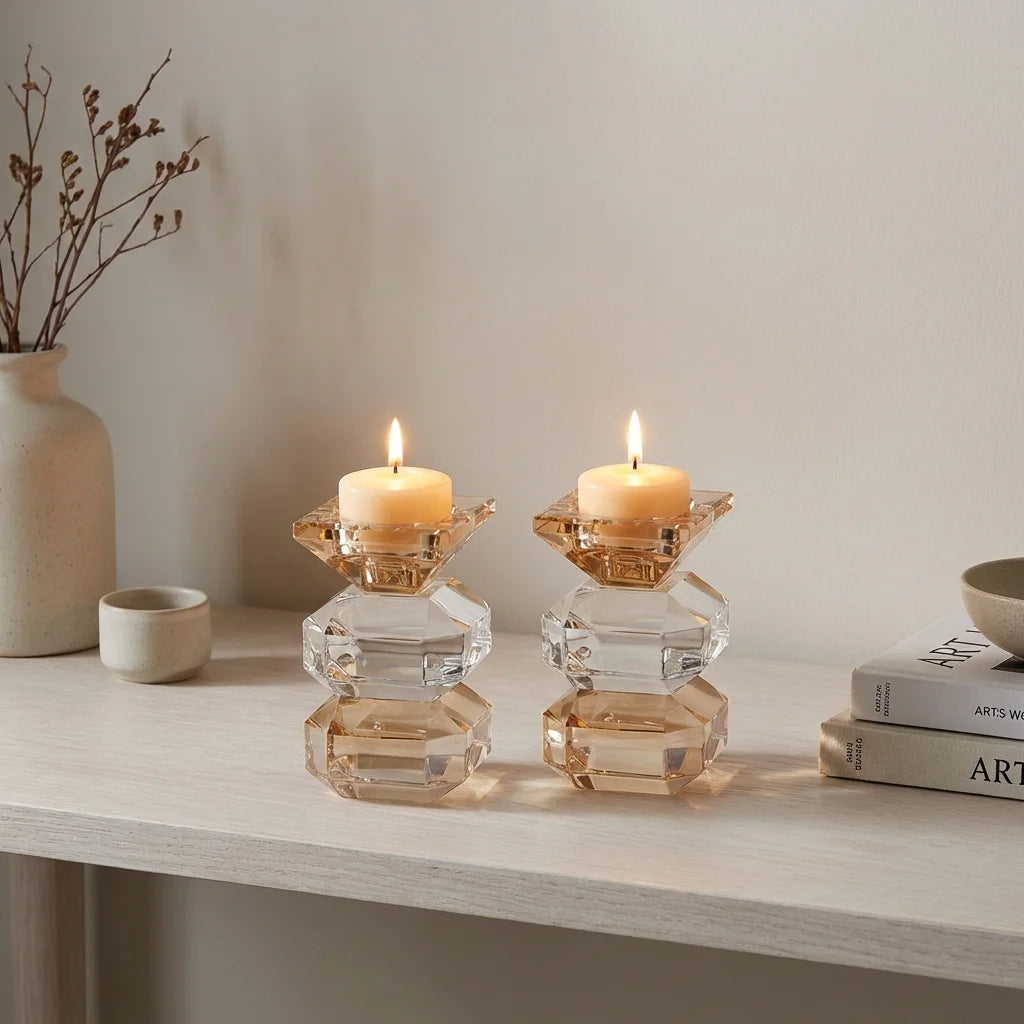 Pair of Crystal Elegant Candlesticks 12 cm - Gold
