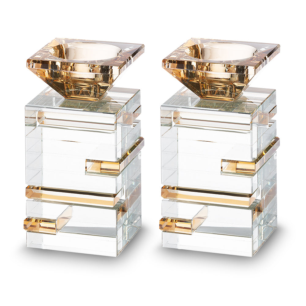 Pair of Crystal Candlesticks 11 cm - Gold