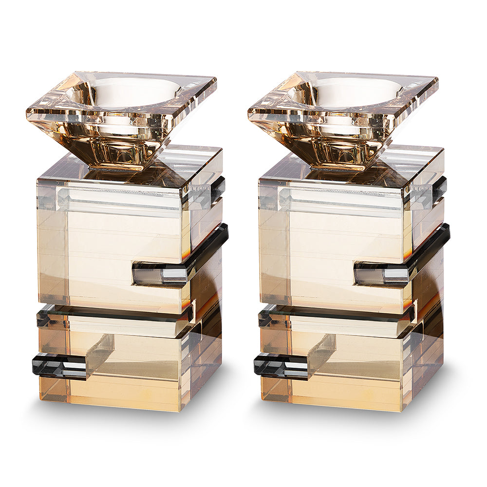 Pair of Crystal Candlesticks 11 cm - Gold, Black