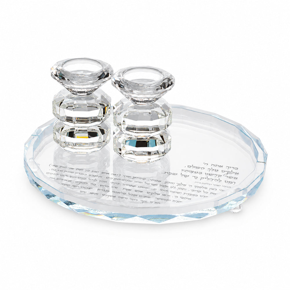 Set of Elegant Crystal Candlesticks On a Tray 25*25 cm- Silver