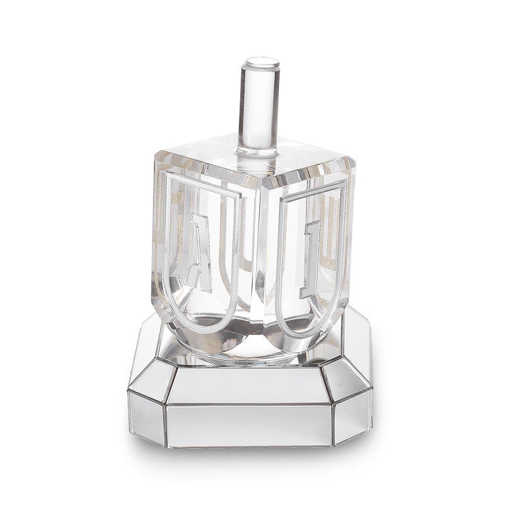 Acrylic Dreidel with base "N.g.h.sham" 6 cm Silver Color