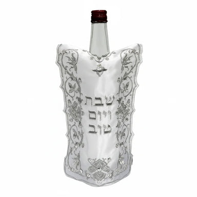 Satin Cover for Wine Bottle "Ornate" Design - Silver Embroidered Design 26 cm