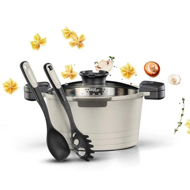 24 cm, 4.7 liter pasta pot case with ladle and serving spoon BLACK MARBLE - limited to 1 product per customer