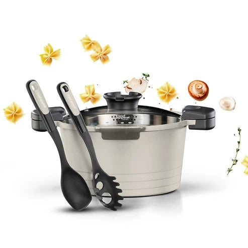 24 cm, 4.7 liter pasta pot case with ladle and serving spoon BLACK MARBLE - limited to 1 product per customer