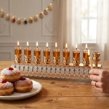 Flip Top Metal Menorah 10*28 cm - Gold Finish