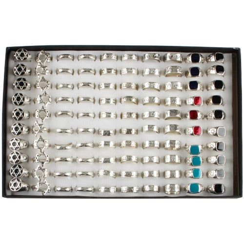 Metal Rings with Display- Assorted Designs and Sizes (100) - Silver