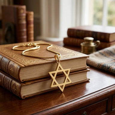 Rhodium Pendant- Large Magen David 2 cm- Gold Color, 45 cm Necklace - Golden