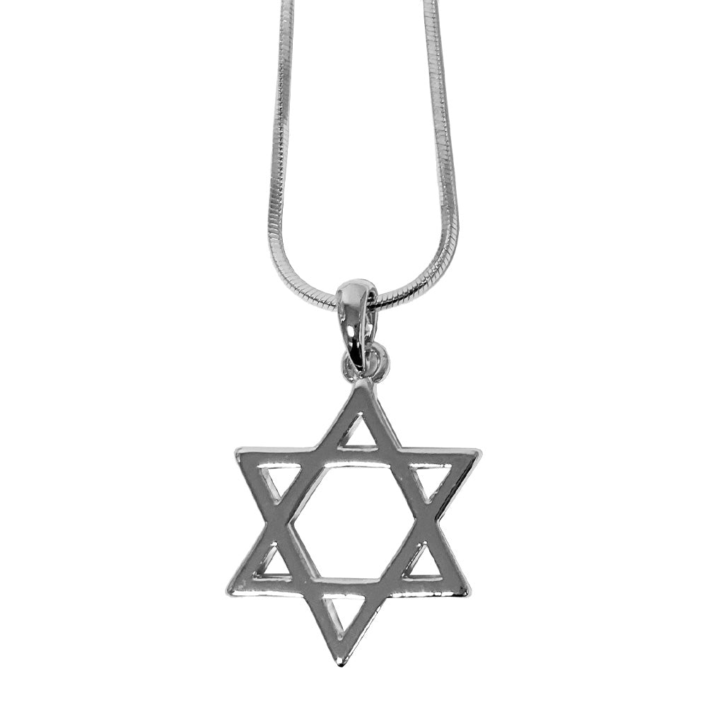 Rhodium Pendant- Large Magen David 2 cm- Silver Color, 45 cm Necklace