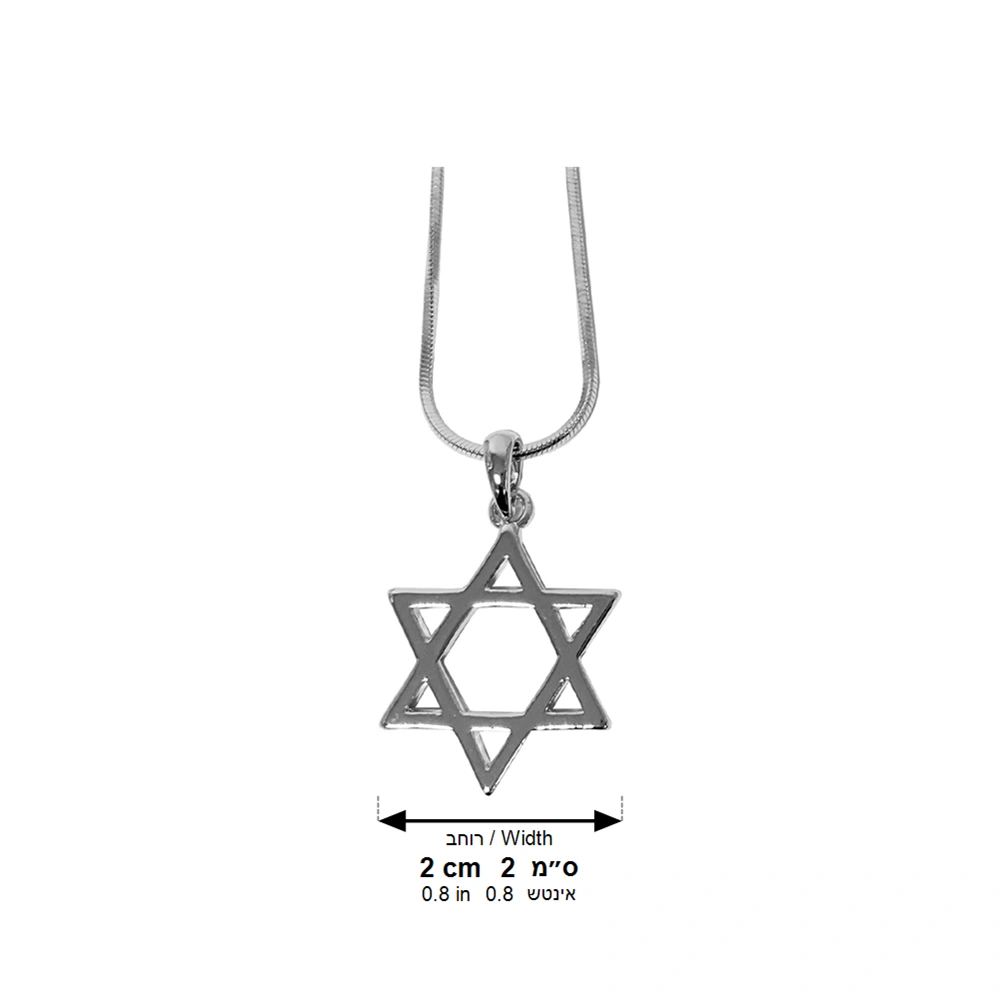 Rhodium Pendant- Large Magen David 2 cm- Silver Color, 45 cm Necklace