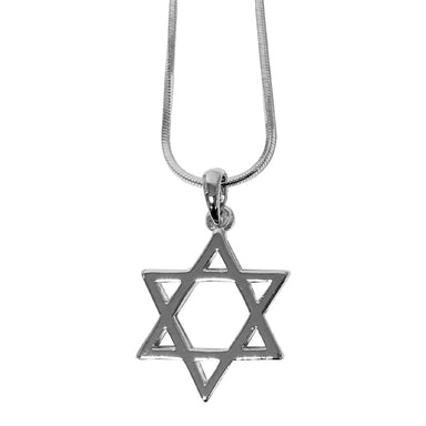 Rhodium Pendant- Large Magen David 2 cm- Silver Color, 45 cm Necklace