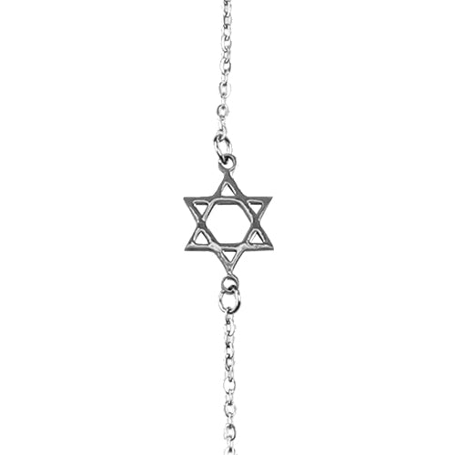 Stainless Steel Bracelet 22 cm- Magen David 2.5 cm - Silvered