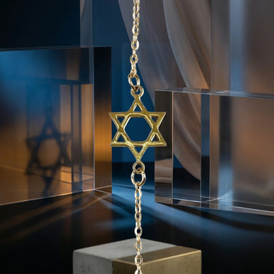 Stainless Steel Bracelet 22 cm- Magen David 2.5 cm, Gold Color - Golden