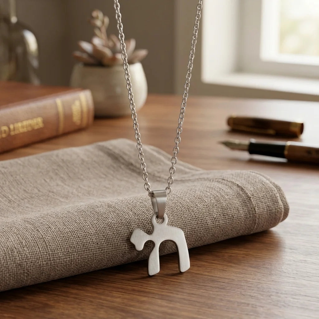Stainless Steel Necklace 50 cm- "Chai" 1.5 cm - Silvered