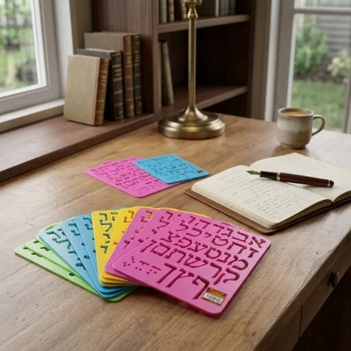 Plastic Stencil 28*20cm- Aleph Bet,, Assorted Colors (12)