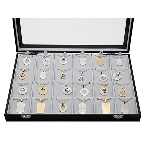 Stainless Steel Pendants with 50cm Stainless Steel Chain on Display, Assorted Designs (24)